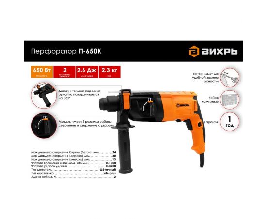 Перфоратор ВИХРЬ П-650К 72/3/5 – изображение 2