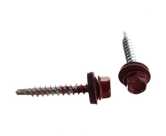 Кровельный саморез Tech-Krep КР сверло 4,8х35 RAL-3011 тёмно-красный 60 шт, коробка с окном 112032 – изображение 2