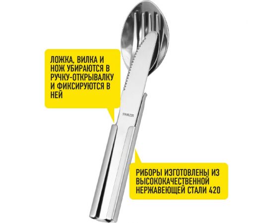 Набор Forester MOBILE ложка, вилка, нож, открывалка (16-18 см), в чехле, из нержавеющей стали MC-7 – изображение 4