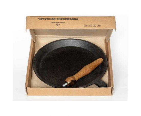 Блинная чугунная сковорода Davr Metall 22 см, со съемной ручкой блинная(22см) – изображение 4