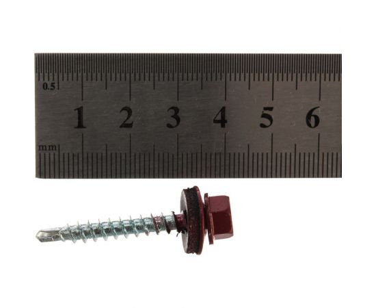 Кровельный саморез Tech-Krep КР сверло 4,8х35 RAL-3011 тёмно-красный 60 шт, коробка с окном 112032 – изображение 4