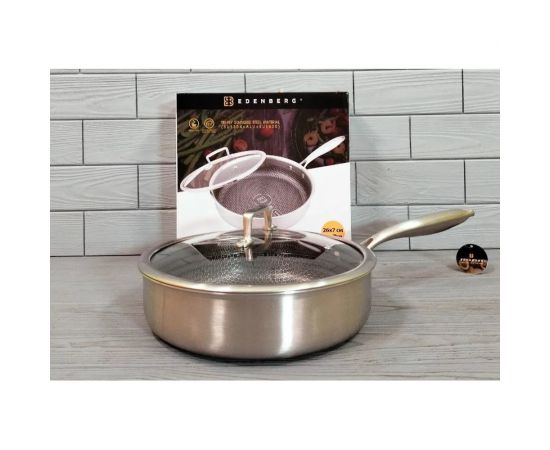 Глубокая сковорода Edenberg с крышкой 28 см нержавеющая сталь тефлон EB-14153 – изображение 4