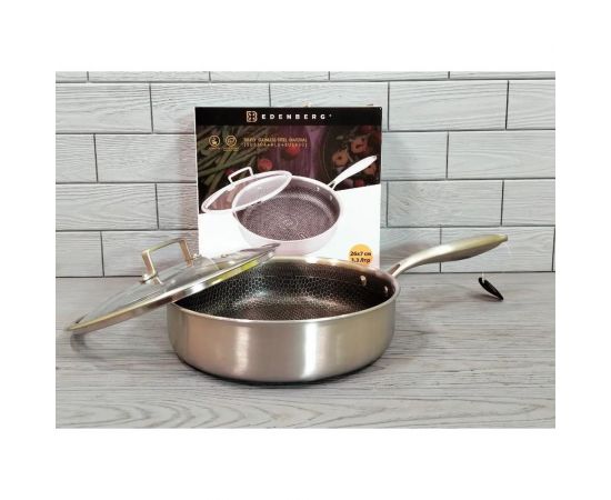 Глубокая сковорода Edenberg с крышкой 28 см нержавеющая сталь тефлон EB-14153 – изображение 5
