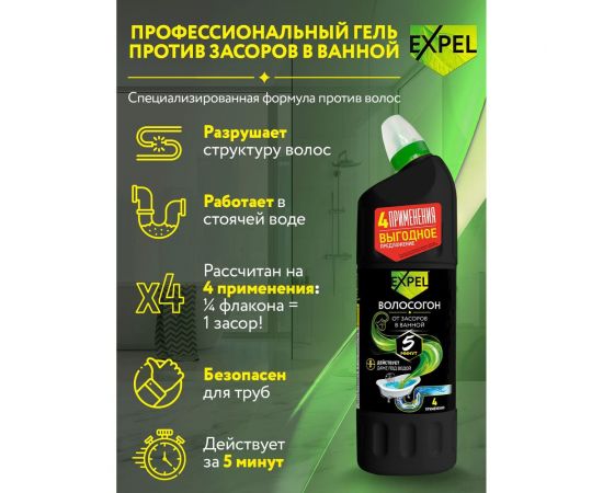 Гель для устранения засоров Expel Волосогон 1000 мл TS0003 – изображение 7