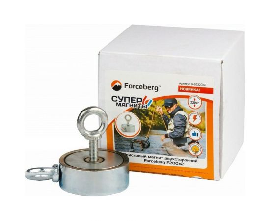 Поисковый двухсторонний магнит F200х2, сила сцепления 220 кг Forceberg 9-2032054 