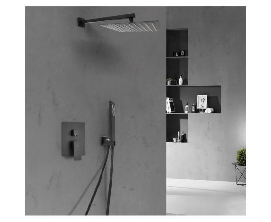 Встраиваемый смеситель для душа SANTREK AQUA-1052 (SAP-1052) квадратная лейка, черный (тропическая лейка 25x25 см) 312279 – изображение 2