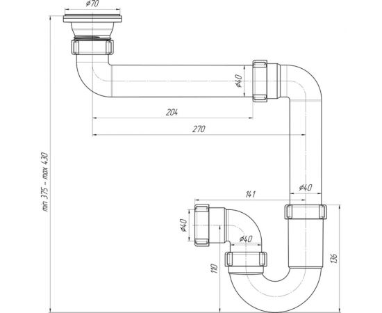 Сифон для кухонной мойки АНИ пласт 1 1/2"х40 D5000 – изображение 2