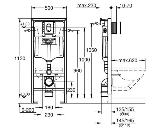 Система инсталляции для подвесного унитаза GROHE Rapid SL комплект 3 в 1 39504000 – изображение 2
