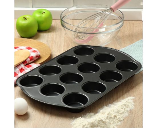 Форма для запекания DANIKS сталь, 26.5x41x3.3 см, антипригарная, прямоугольная, 12 маффин, kb18305 343112 – изображение 3