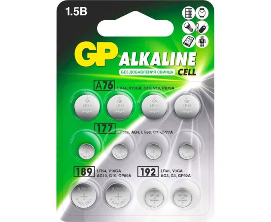 Набор алкалиновых пуговичных батареек GP - 12 шт. в блистере ACM02F-2CR12 