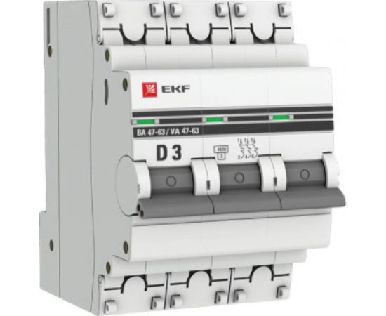 Автоматический выключатель EKF PROxima ВА 47-63, 3P, 3А, 4,5kA SQmcb4763-3-03D-pro 