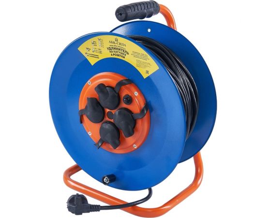 Силовой удлинитель на металлической катушке АБК-СИЛА 4 гнезда с заземлением и крышками IP54, длина кабеля 30м 2348402 