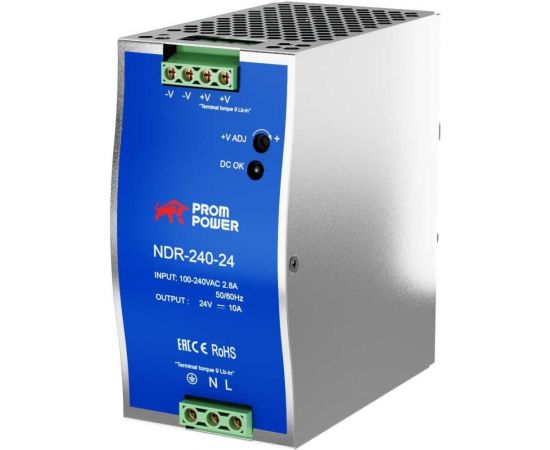 Источник питания Prompower ndr-240-24, на выходе 24 В DC, 10 а, 240 Вт. входное 85-264 В AC (120-370 В DC) NDR24024 – изображение 2