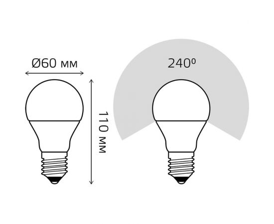 Лампа GAUSS A60 12W 1200lm 6500K E27 LED 1/10/50 102502310 102502312 – изображение 2
