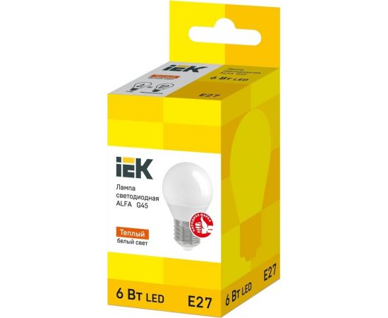 Светодиодная лампа IEK alfa g45 шар 6вт 230в 3000к e27 LLA-G45-6-230-30-E27 – изображение 2