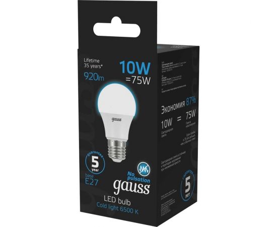 Лампа GAUSS A60 12W 1200lm 6500K E27 LED 1/10/50 102502310 102502312 – изображение 3