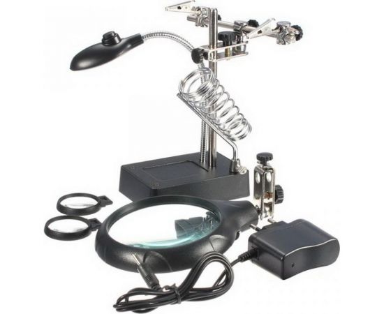 Набор для пайки 0: Паяльник 60вт., подставка, флюс, канифоль, кислота, припой, лупа третья рука, подсветка Pro Legend PL4437_60 – изображение 4