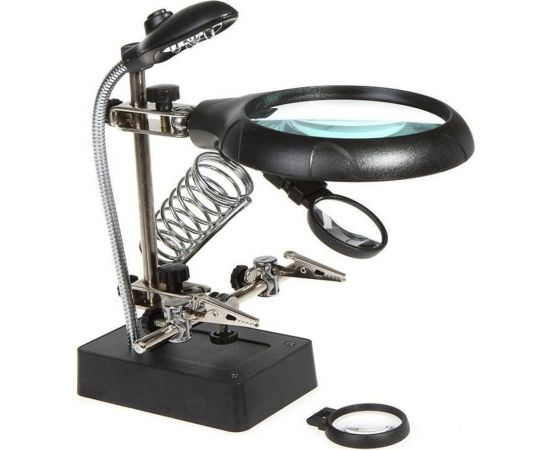 Набор для пайки 0: Паяльник 60вт., подставка, флюс, канифоль, кислота, припой, лупа третья рука, подсветка Pro Legend PL4437_60 – изображение 5