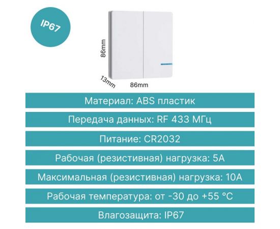 Дистанционный выключатель GRITT Practic SX 2кл. белый комплект: 1 выключатель, IP67, 2 радиореле 1000Вт 11117 – изображение 6