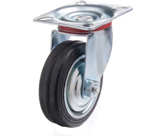 Промышленное поворотное колесо Tech-Krep D75 оцинкованная сталь с резиновой шиной и роликоподшип., площадка - накладка 148520 
