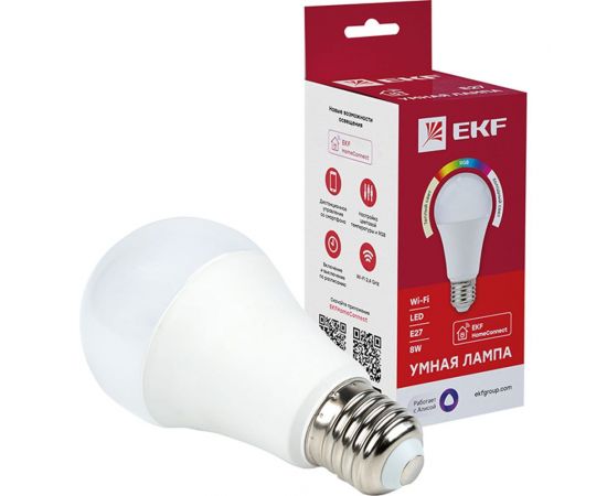 Умная LED лампа EKF HomeConnect 8W, WIFI, RGBW, E27 slwf-e27-rgbw 