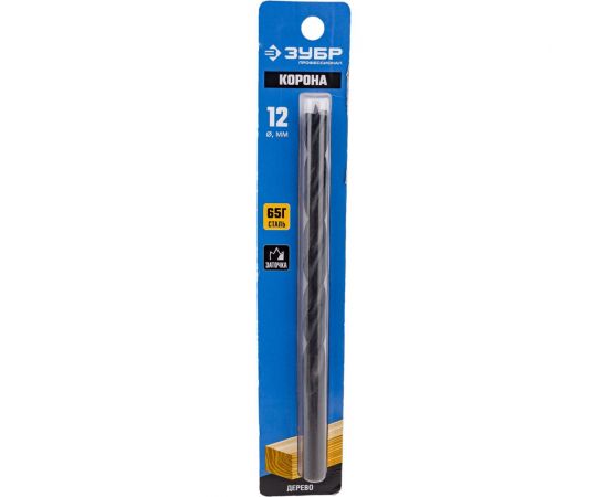 Сверло спиральное по дереву, М-образная заточка Профессионал (12х200х150 мм; сталь 65Г) Зубр 29421-200-12_z01 