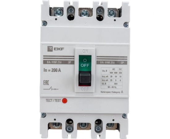 Автоматический трехполюсный выключатель EKF ВА-99М/250 200А 25кА РЭ2000А mccb99-250-200m 
