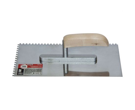 Кельма Toolberg 1401204 нержавеющая сталь, деревянная рукоятка, 130x270 мм, зуб 4x4 мм ЛА-00000453 