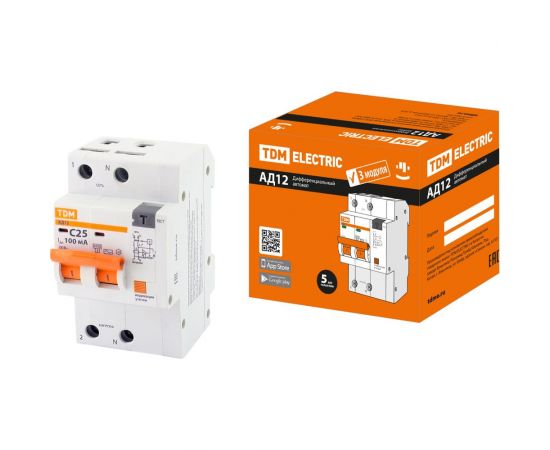 Дифференциальный автомат TDM АД12 2Р 25А 100мА SQ0204-0112 