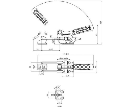 Регулируемая защелка с крюком и стопорной рукояткой KUKAMET 311-3-L – изображение 2