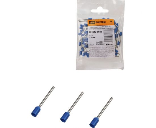 Наконечник-гильза TDM е7518 0,75мм2 с изолированным фланцем (100шт) SQ0512-0023 – изображение 6