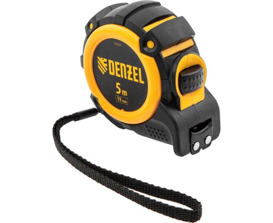 Рулетка Denzel 5 м, 19 мм, автоматическая фиксация, нейлоновое покрытие, магнит. зацеп, двухсторонняя разметка 31521 