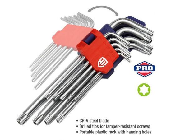 Набор Г-образных ключей WORKPRO 9шт TORX с отверстием WP222002 – изображение 3