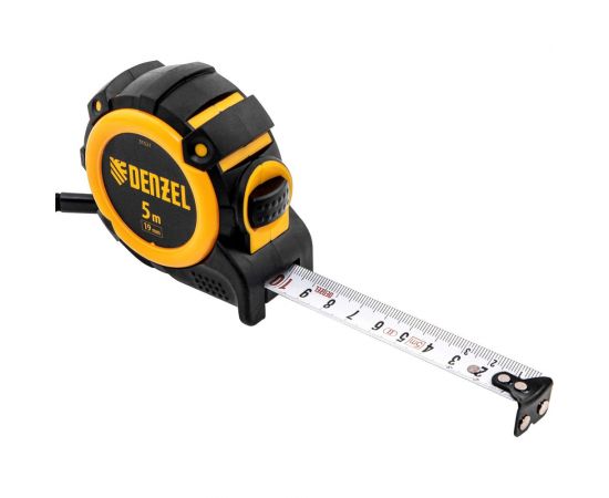 Рулетка Denzel 5 м, 19 мм, автоматическая фиксация, нейлоновое покрытие, магнит. зацеп, двухсторонняя разметка 31521 – изображение 5