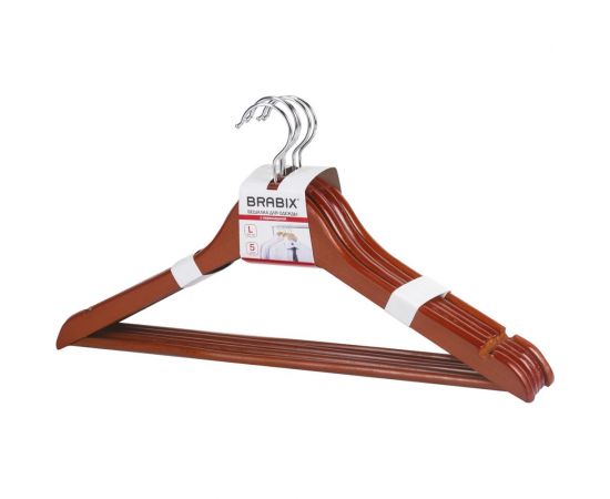 Вешалки-плечики BRABIX Стандарт, комплект 5 шт., перекладина, цвет вишня 601161 