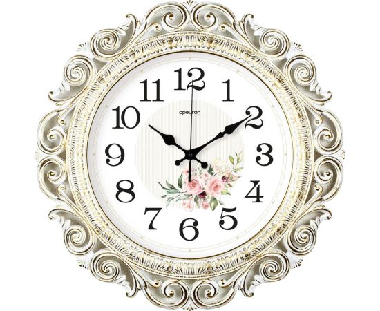 Круглые настенные часы Apeyron золотая патина, пластик, диаметр 40.5 см, бесшумные PL2209-263 