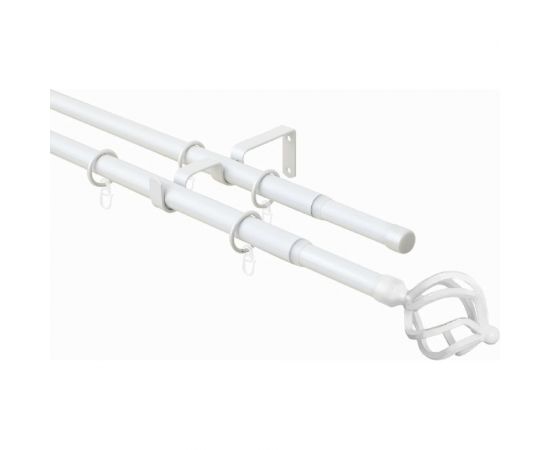 Телескопический металлический двухрядный карниз для штор Arttex 300 см, Шар кованый, белый А0000032121 