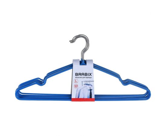 Вешалки-плечики BRABIX Стандарт комплект 10 шт, металл/ПВХ, 45 см, цвет синий 601166 