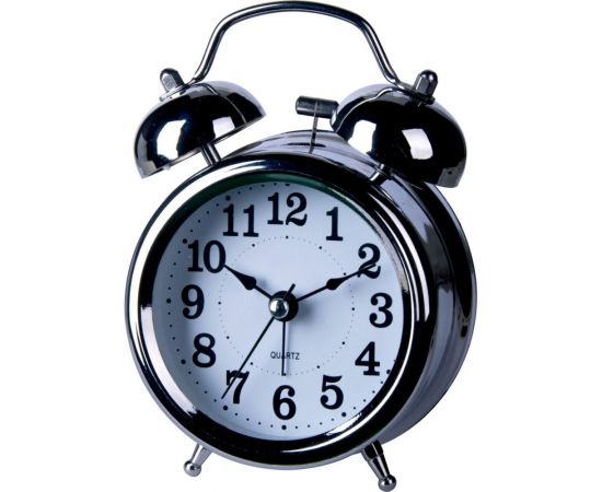 Часы-будильник Apeyron 12.4x8.8 см, подсветка, черный хром, металл, бесшумные с плавным ходом, батарейка АА MLT2207-254-1 