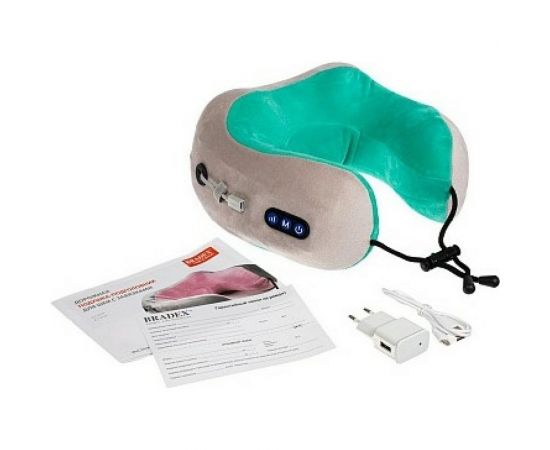 Дорожная подушка-подголовник для шеи BRADEX с завязками, серо-зелёная KZ 0558 
