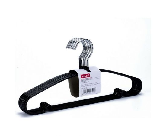 Металлическая вешалка-плечики с перекладиной Attache черная, размер 48-50, 10 шт/уп 632437 