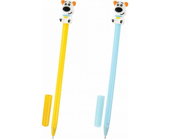 Шариковая ручка ЮНЛАНДИЯ Собачка с топпером, корпус ассорти, синяя, узел 0.7 мм 143807 