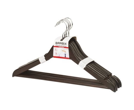 Вешалки-плечики BRABIX Стандарт комплект 5 шт, дерево 601162 