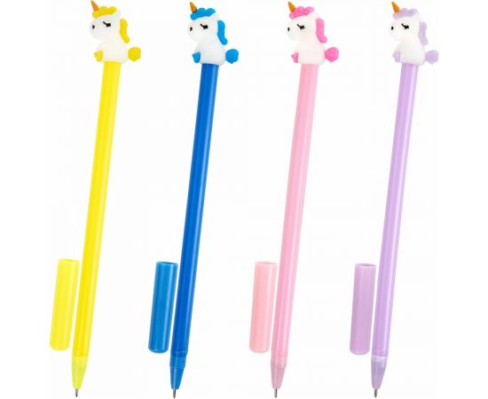 Шариковая ручка ЮНЛАНДИЯ Единорог с топпером, корпус ассорти, синяя, узел 0.7 мм 143805 