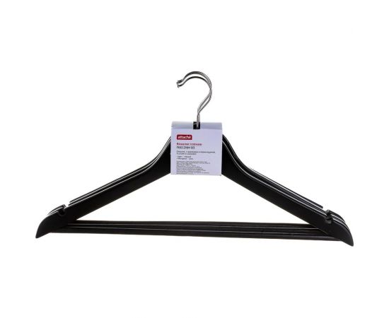 Деревянная вешалка-плечики с выемками и перекладиной Attache черная, размер 48-50, 3 шт 808705 