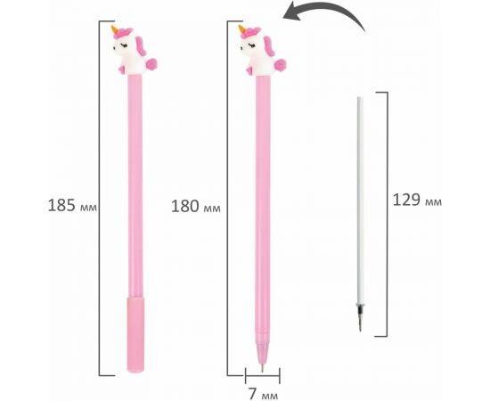 Шариковая ручка ЮНЛАНДИЯ Единорог с топпером, корпус ассорти, синяя, узел 0.7 мм 143805 – изображение 2