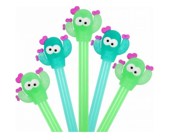 Шариковая ручка ЮНЛАНДИЯ Цветущий кактус с топпером, корпус ассорти, синяя, узел 0.7 мм 143781 – изображение 3