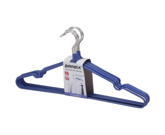 Вешалки-плечики BRABIX Стандарт комплект 10 шт, металл/ПВХ, 45 см, цвет синий 601166 – изображение 3