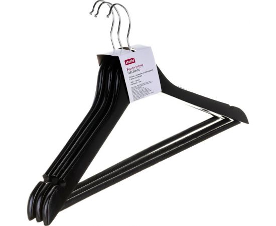 Деревянная вешалка-плечики с выемками и перекладиной Attache черная, размер 48-50, 3 шт 808705 – изображение 4