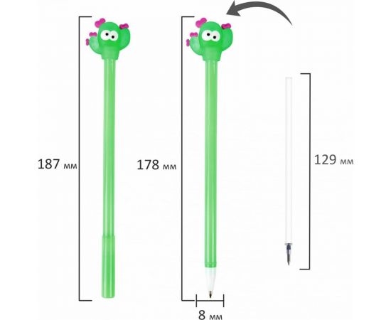 Шариковая ручка ЮНЛАНДИЯ Цветущий кактус с топпером, корпус ассорти, синяя, узел 0.7 мм 143781 – изображение 4